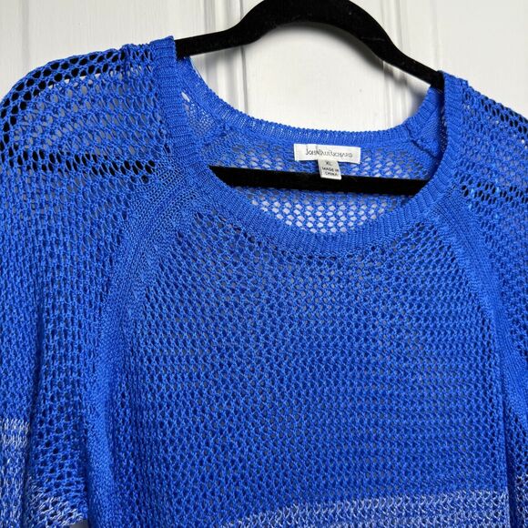 Blue Ombre Open Knit Sweater Womens XL Long Sleeve Vacation Greece Rayon - Picture 2 of 6